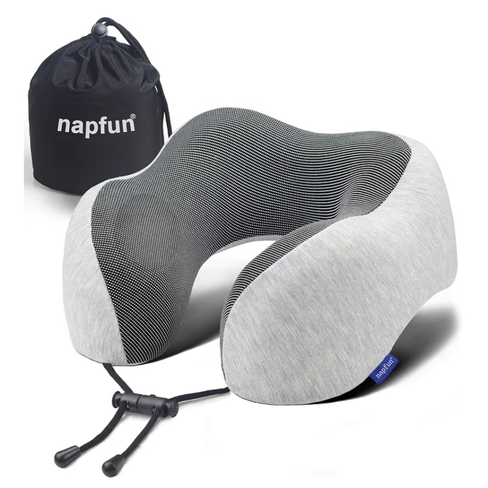 Napfun Gray Memory Foam Travel Neck Pillow with Storage Bag | OS | NWT